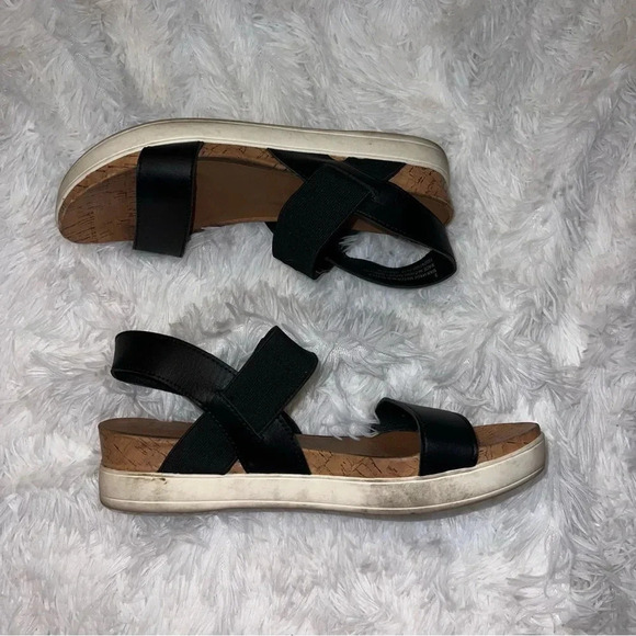 A New Day Black and Cork Strappy Sandals size 9 Ankle Strap - Picture 2 of 5
